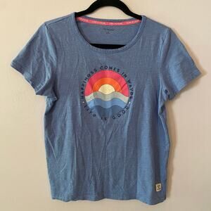 Life Is Good Blue Happiness Comes In Waves Cotton T-Shirt Top Women's size Small